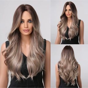 Human hair blend ombré ash brown wave wig..